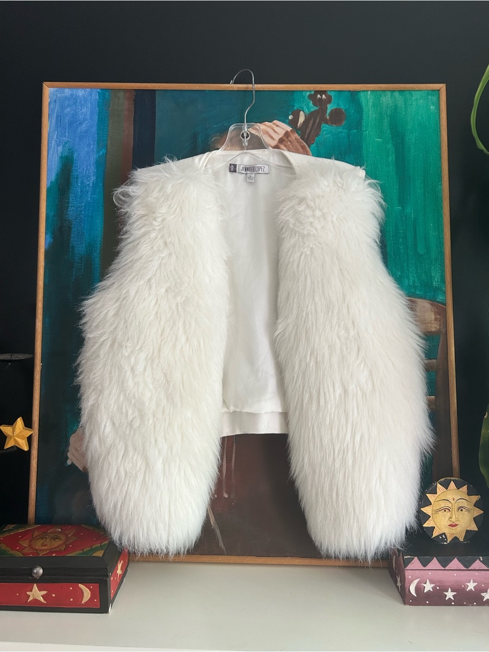 Vintage Jennifer Lopez White Faux Fur Vest Women’s XL Y2K